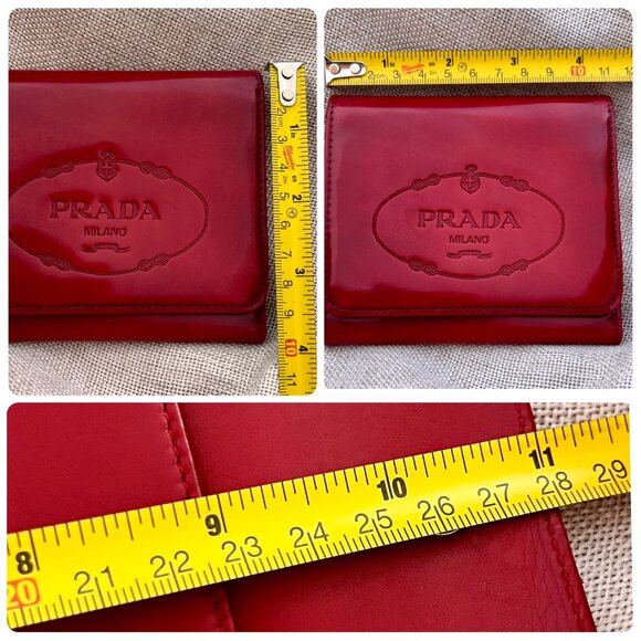 PRADA Milano Spazzolato red trifold wallet, patent & soft leather, embossed logo - Picture 9 of 12